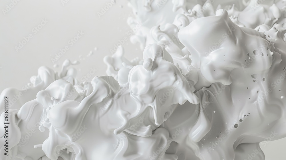 The image is a white, abstract painting of a white cloud with white splatters The image is a white, abstract painting of a white cloud with white splatters