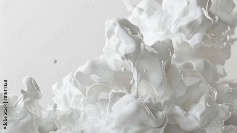 Fototapeta premium The image is a white, abstract painting of a white cloud with white splatters