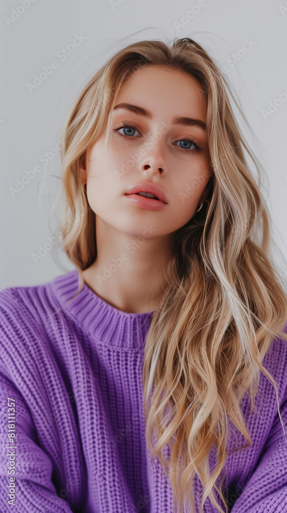 Woman in purple sweater posing Woman in purple sweater posing