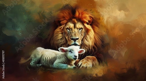 serene coexistence majestic lion and gentle lamb symbolizing harmony and peace digital painting