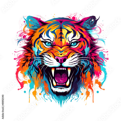 Colorful tiger face on clean background. Mammals. Wildlife Animals.