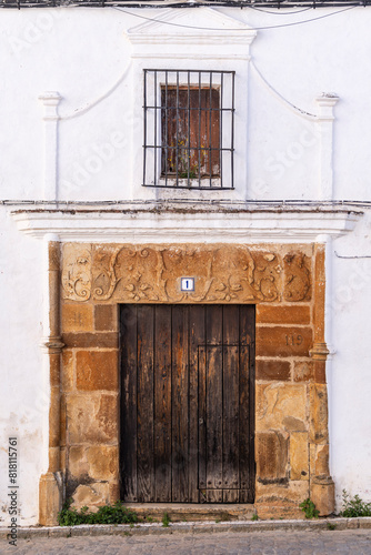 vegetal relief on the façade of a stately house, Alanís, Sierra Morena, Sierra Norte de Sevilla, province of Seville, Andalusia photo