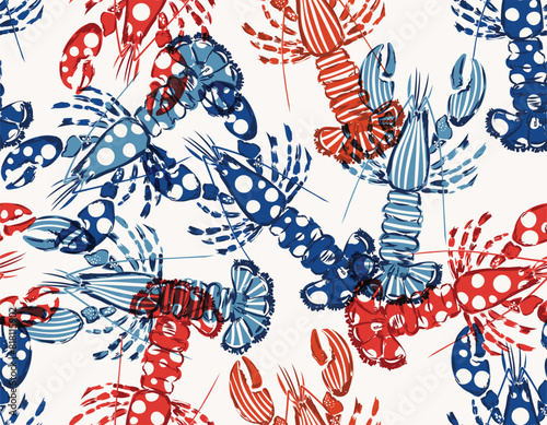 Vector  Summer Red lobster  seamless pattern,