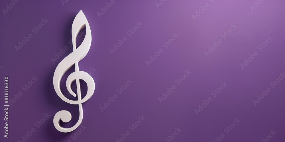 Naklejka premium White violin clef on purple background with copy space.