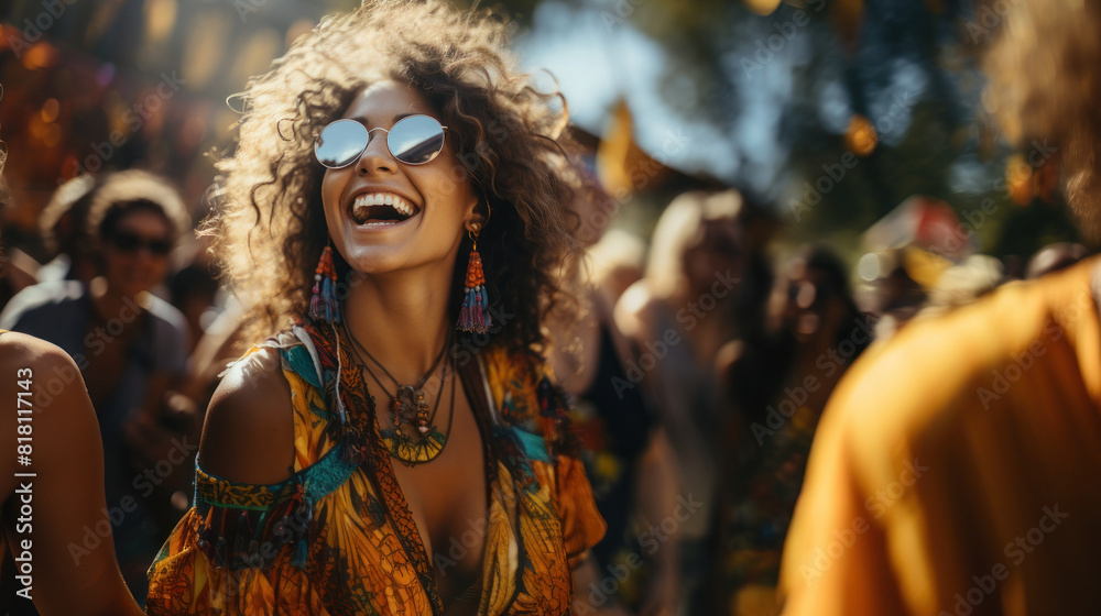 Friends Having Fun in the Crowd at a Music Festival on a Sunny Day Friends Having Fun in the Crowd at a Music Festival on a Sunny Day