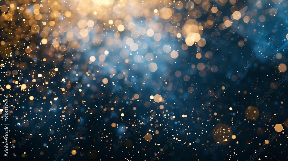 sparkling gold and dark blue new year or christmas background shimmering star particles abstract festive texture