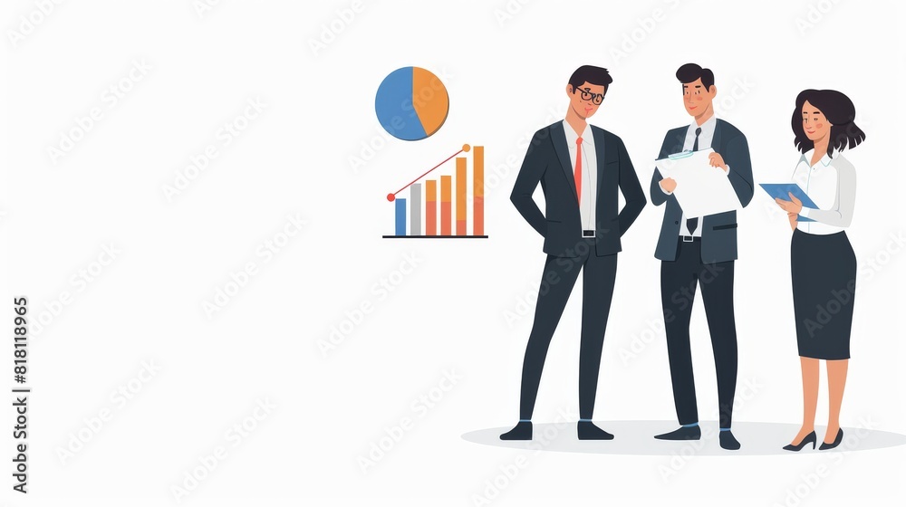 Business team giving a presentation with a white background Business team giving a presentation with a white background
