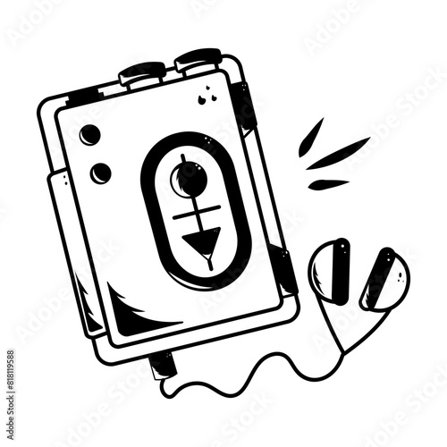 Easy to edit doodle icon of a cassette player 