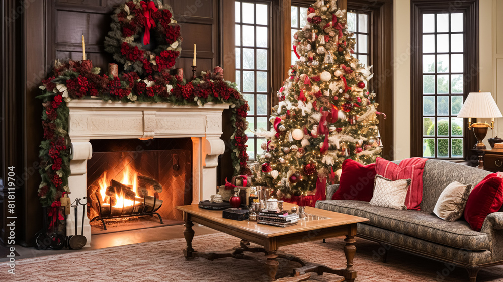 Christmas at the manor, English countryside decoration and festive interior decor