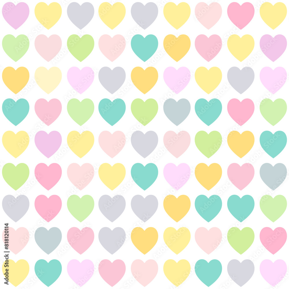 Faded pastels colors hearts seamless pattern