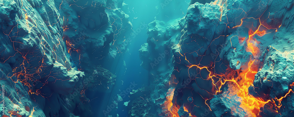 Obraz premium Hydrothermal Vents flat design top view underwater technology 3D render Complementary Color Scheme