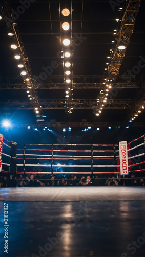 Empty Boxing Arena Illuminated for Fight Night