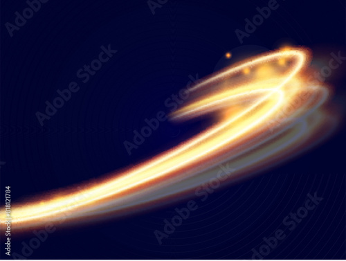 Light wave,shiny gold lines.Color glowing design element.Wavy bright stripes.Vector illustration. 