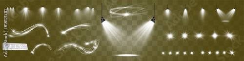 Light white wave and spotlight,meteor shine effect,vector glow line sparkle shine. Silver wavy effects