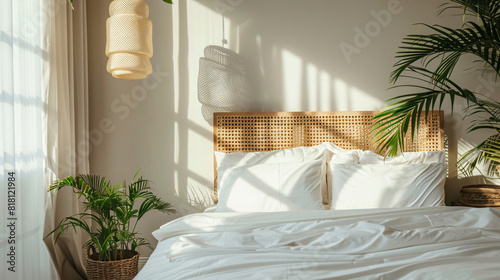 Interior of modern bedroom with comfortable double bed