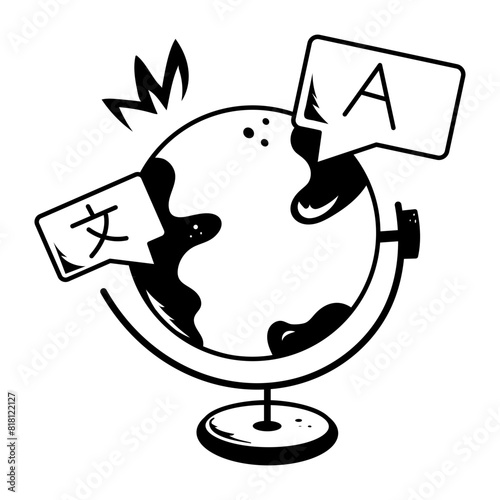 Easy to edit doodle icon of global languages 