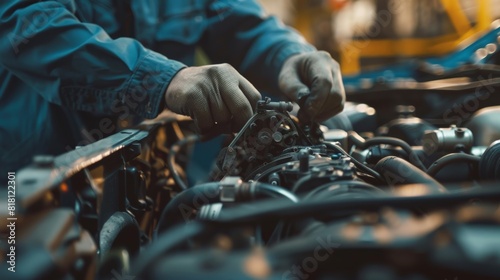 An engine mechanic meticulously inspecting a vehicle's engine for signs of wear and tear