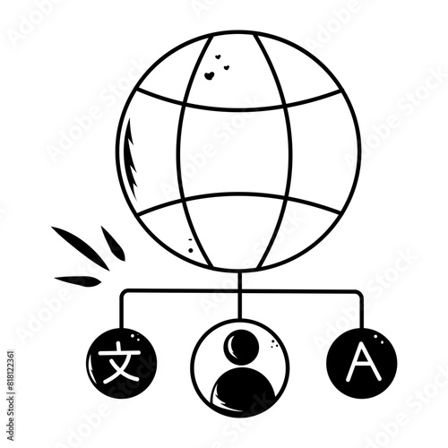 Easy to edit doodle icon of foreign languages
