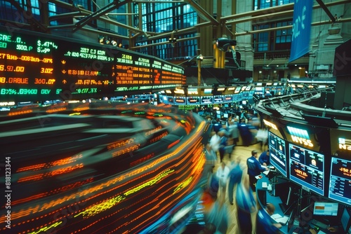 Dynamic Stock Exchange Floor Scene with Traders Monitoring Oil Prices on Digital Screens