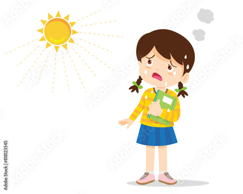 girl thirsty from heat of the summer sun