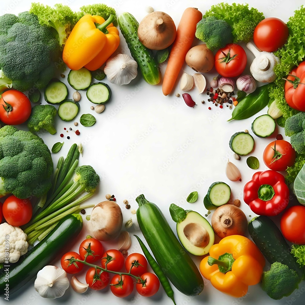 vegetable decoration isolated on white background with copy space for frame and greeting card. vegetable decoration isolated on white background with copy space for frame and greeting card.