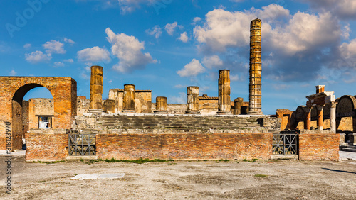 Ancient ruins of Pompei city (Scavi di Pompei), Naples, Italy. View of ancient city of Pompeii, Pompei is ancient Roman city died from eruption of Mount Vesuvius in 1st century, Naples, Italy. photo
