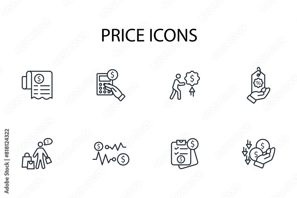 Price icon set.vector.Editable stroke.linear style sign for use web design,logo.Symbol illustration.