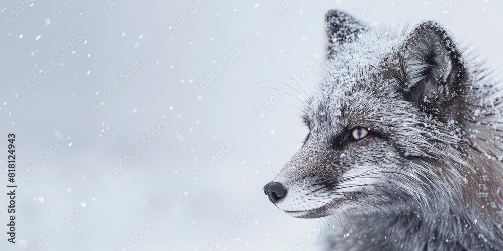 Obraz premium A majestic Arctic fox stands on the icy tundra, its white fur blending in seamlessly with the snow-covered landscape