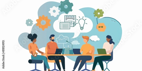 A group of people sitting around a table and working on a project together.