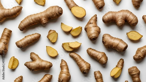 Top View of Ginger Root on White Background photo