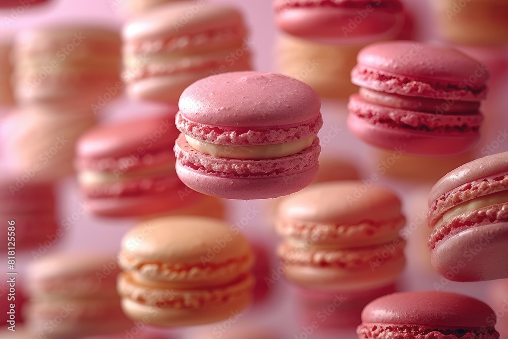 Obraz premium Colorful sweet macarons floating in the air professional advertising food photography