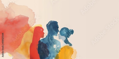 colorful watercolor painting of a family