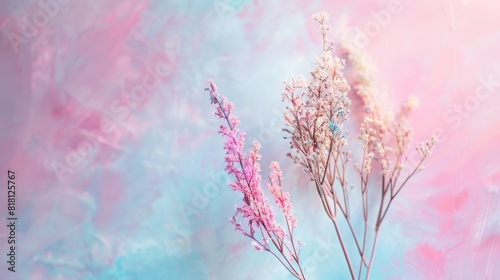 A bunch of flowers are in a vase on a pink background