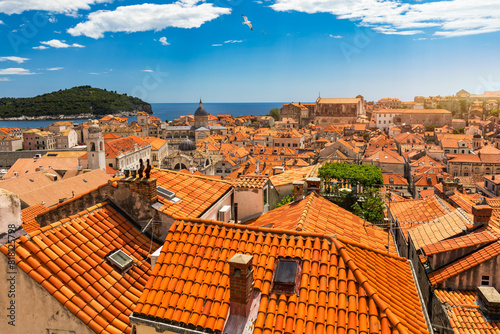 The aerial view of Dubrovnik, a city in southern Croatia fronting the Adriatic Sea, Europe. Old city center of famous town Dubrovnik, Croatia. Dubrovnik historic city of Croatia in Dalmatia.