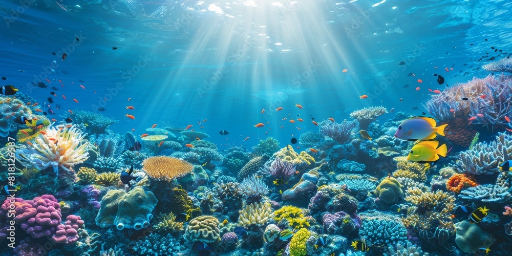 Fototapeta premium Underwater coral reef with tropical fish.