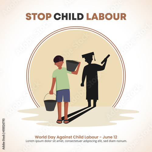 World Day Against Child Labour background with a child worker and silhouette