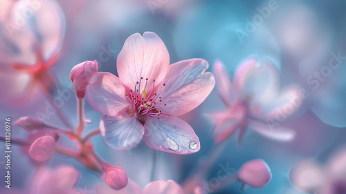 Close-up of a cherry blossom with pastel background