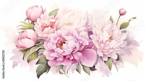 Exquisite watercolor painting of pink peonies. © EmPics