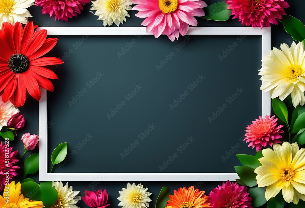 Fototapeta premium Business template with abstract flowers in flat style, corporate presentations, blank frame template with plenty of copy space