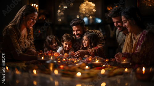 Happy Indian Family Celebrating Diwali Together With Joy and Lights
