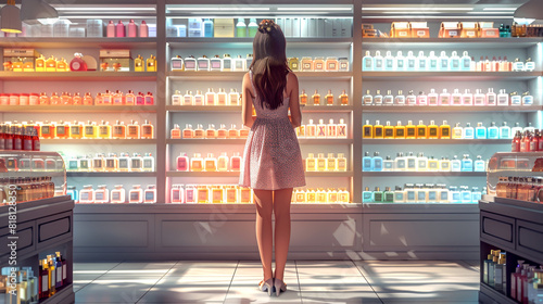 Beautiful woman in a dress shopping for scents at a perfume boutique
