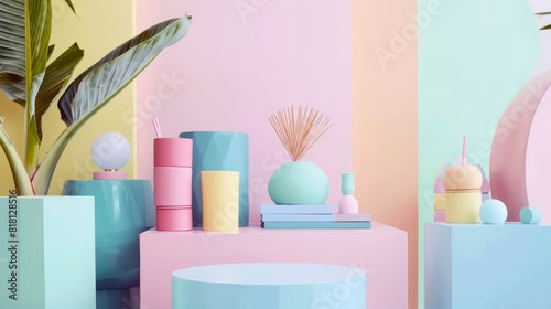 A pink room with a pink wall and pink cubes