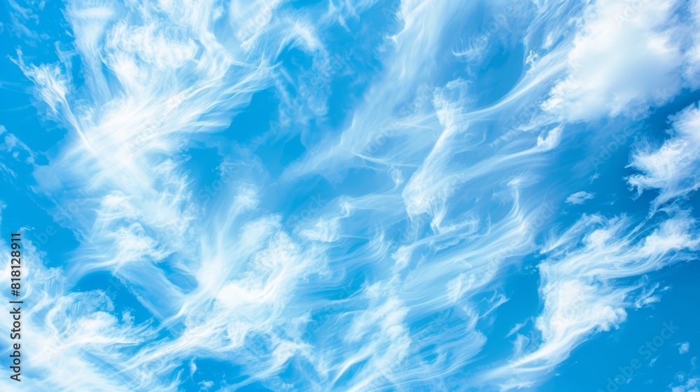 Wispy clouds form intricate patterns against the bright blue sky creating a captivating and everchanging display.