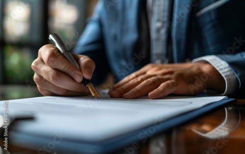 Professional signing a document with a pen