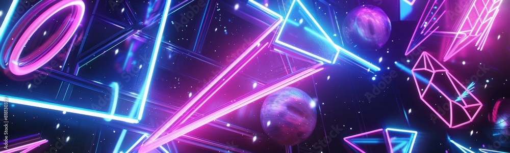 Obraz premium Neon lights shine brightly against a dark background with a planet