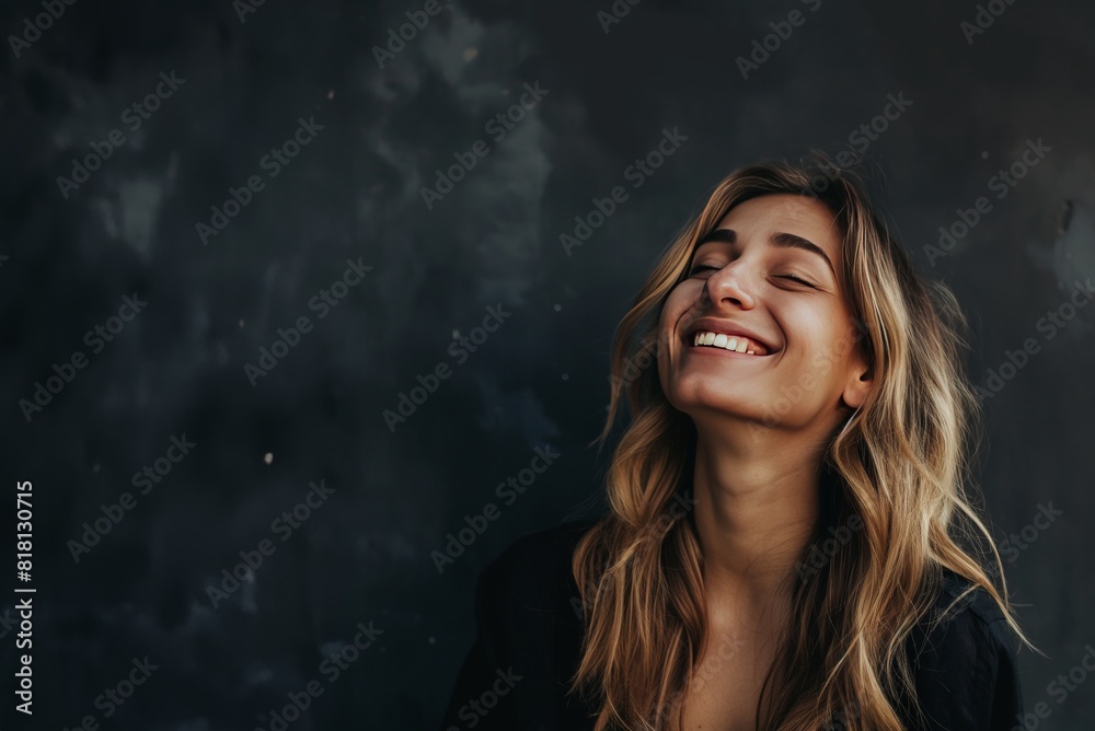 Smiling woman against wall