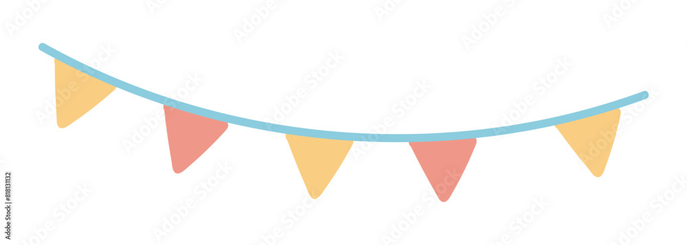 Flag garland in flat design. Festive party or carnival event decoration. Vector illustration isolated.