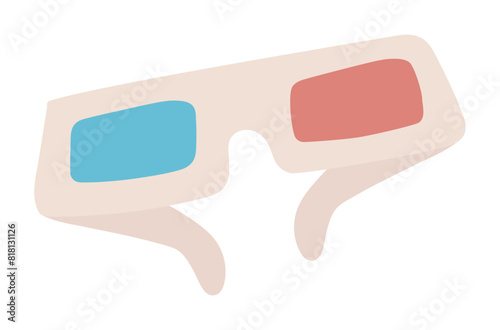 Cinema glasses in flat design. 3d technology eyeglass, movie accessory. Vector illustration isolated.