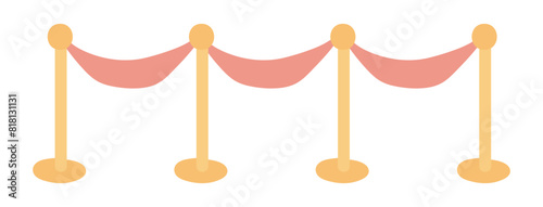 Entrance barriers in flat design. Gold poles with red ropes at vip event. Vector illustration isolated.