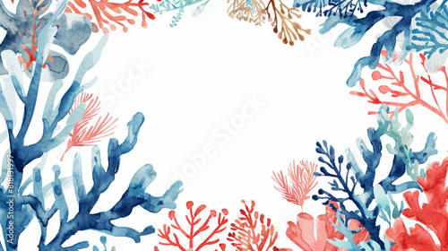 Watercolor painting coral reef ocean theme frame border.